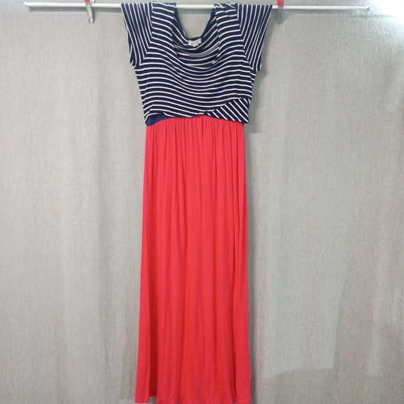 Cherry On Top Dresses & Skirts - Cherry On Top Size XL Striped Navy & White Top Coral Maxi Dress